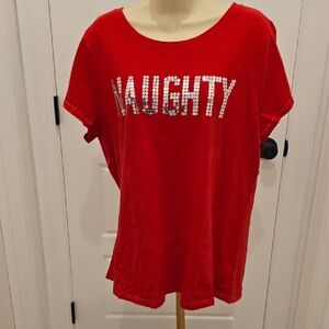 XL VINTAGE Y2K Old Navy Red Tee with Sequin NAUGHTY Text